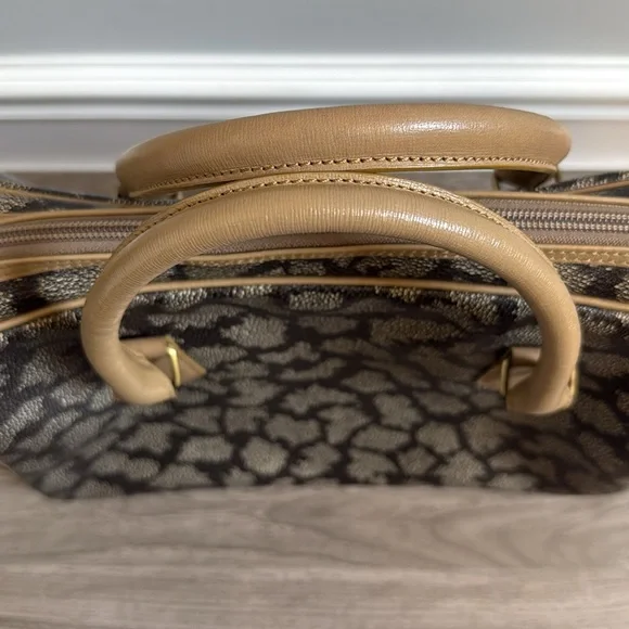 Vintage YSL Giraffe Print Boston Bag Brown MochaCanvas Leather Trim Luxury